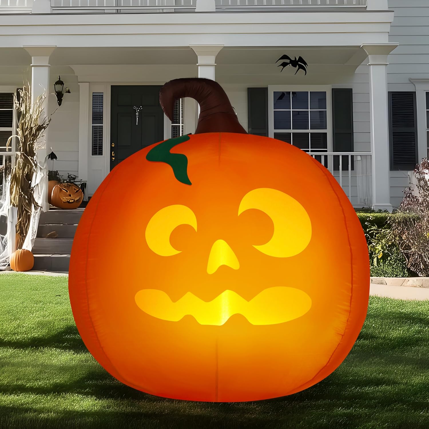5 Ft Tall Halloween Inflatable Pumpkin Outdoor Decoration, Blow Up Pumpkin with Projector Face and Music, Blow Up