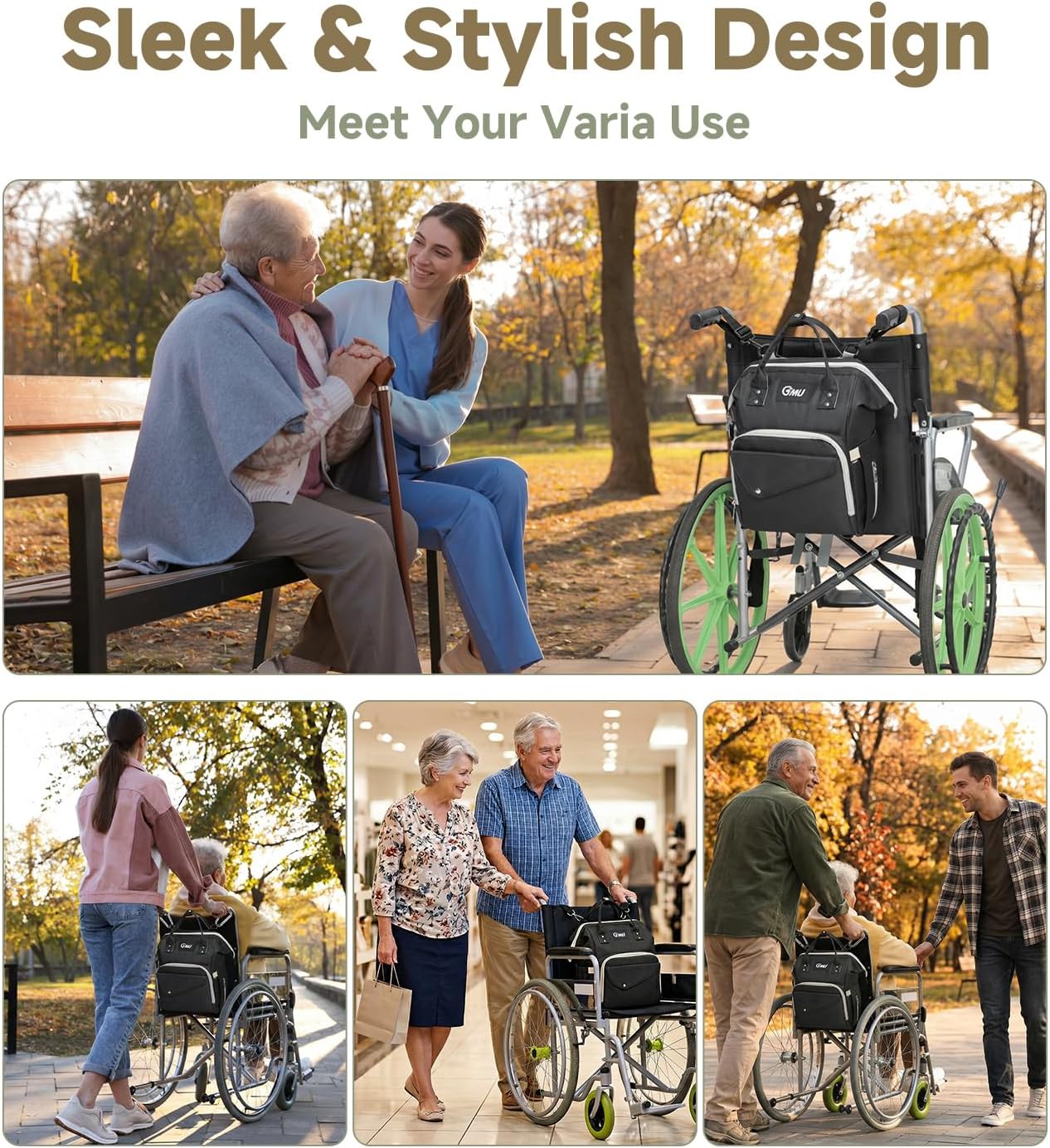 Wheelchair Bag to Hang on Back, Wheelchair Backpack Storage Bag for Adults Seniors, Equipped Cup Holder, Insulation