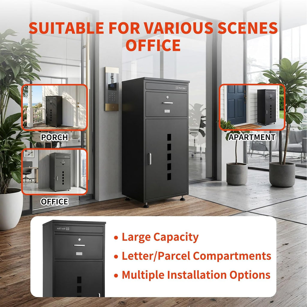 20"x 18" x 42" Extra Large Dual Compartment Lockable Package Delivery Box | Anti-Theft Flip-Top Parcel Drop Box
