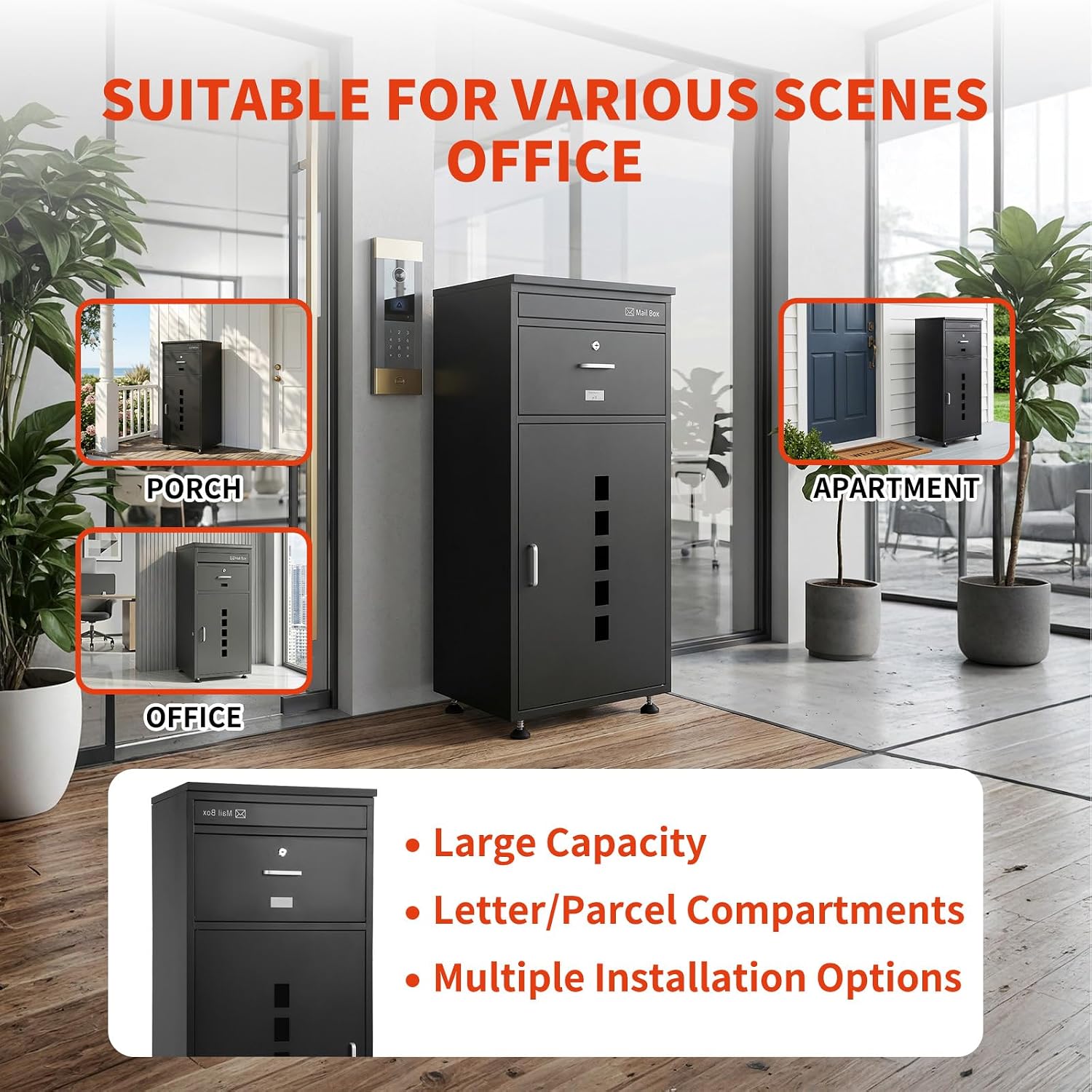 20"x 18" x 42" Extra Large Dual Compartment Lockable Package Delivery Box | Anti-Theft Flip-Top Parcel Drop Box