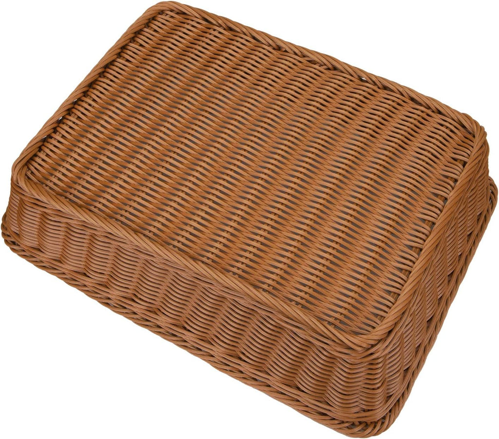 2 Pack Woven Bread Basket, Plastic Wicker Fruit Baskets 15.7 x 11.4 Inch, Imitation Rattan Food Serving Trays for
