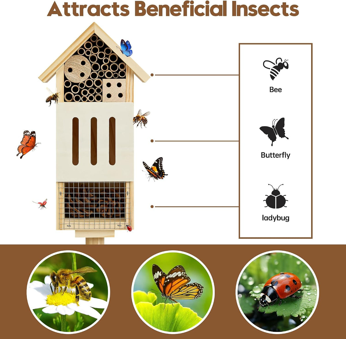 Bee House Bug Hotel & Butterfly House with Stake,Ladybug Hotel