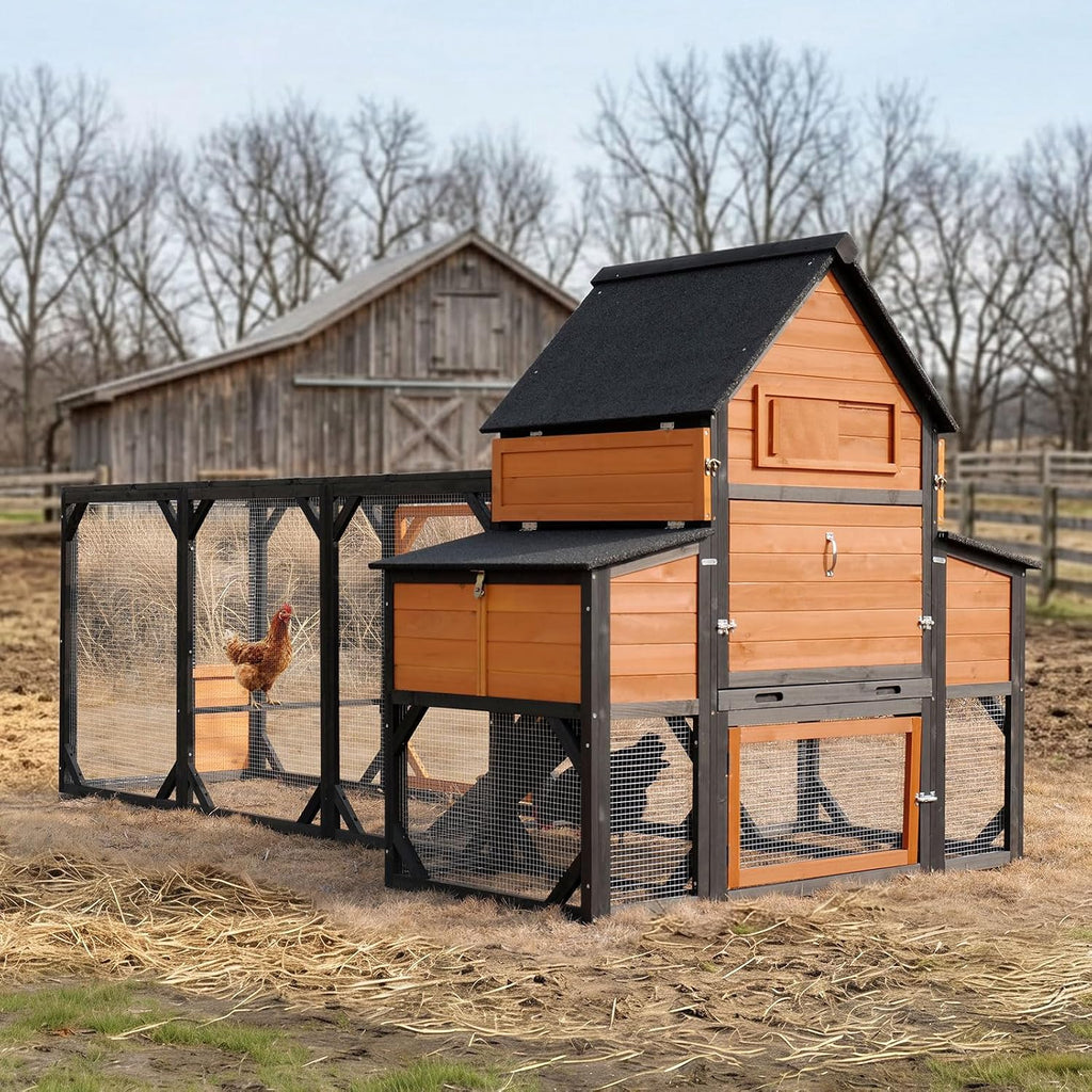 120" Large Wooden Chicken Coop with Run for 6-10 Chickens