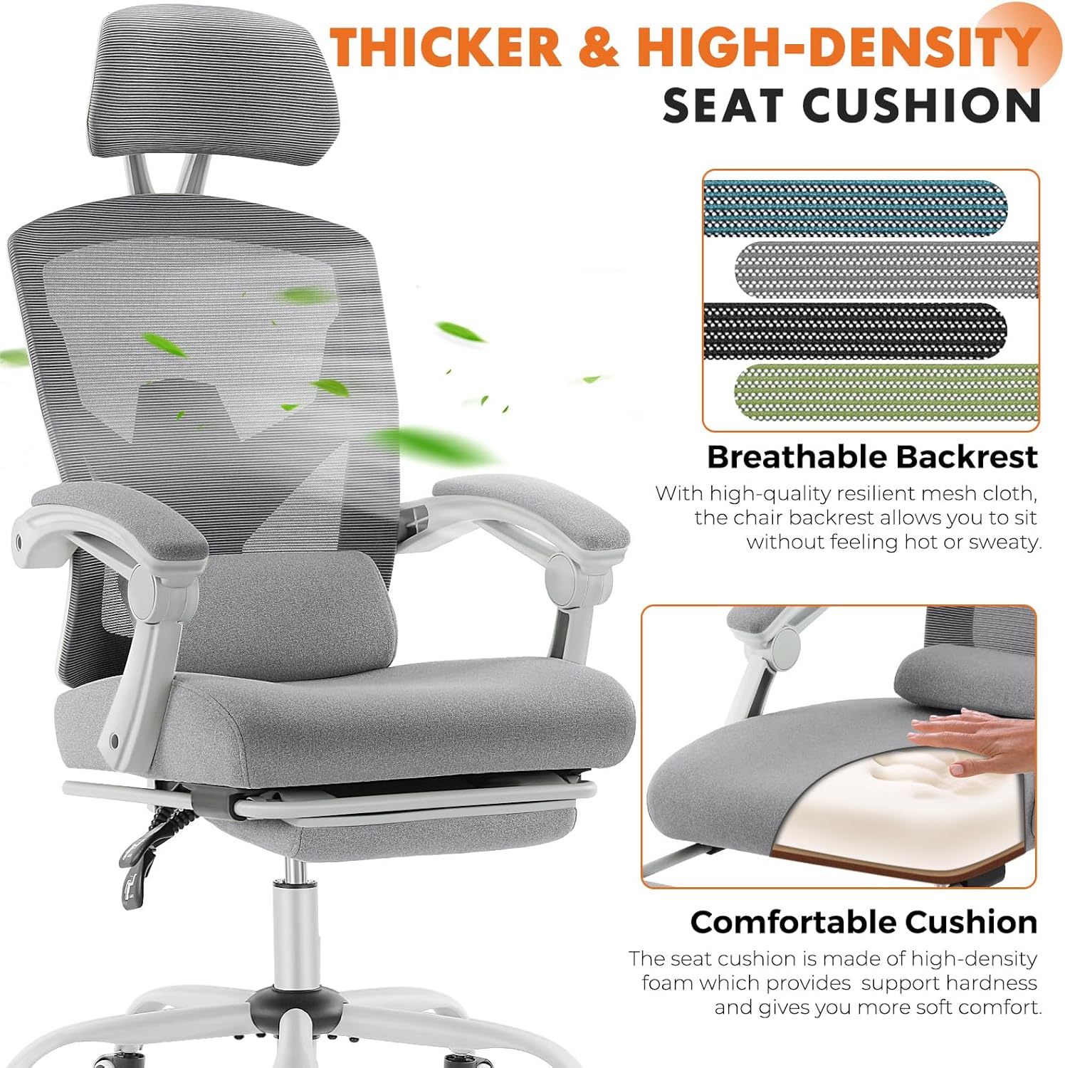 Office Computer Desk Chair with Footrest,Ergonomic High-Back Mesh Rolling Work Swivel Chairs with Wheels,Comfortable