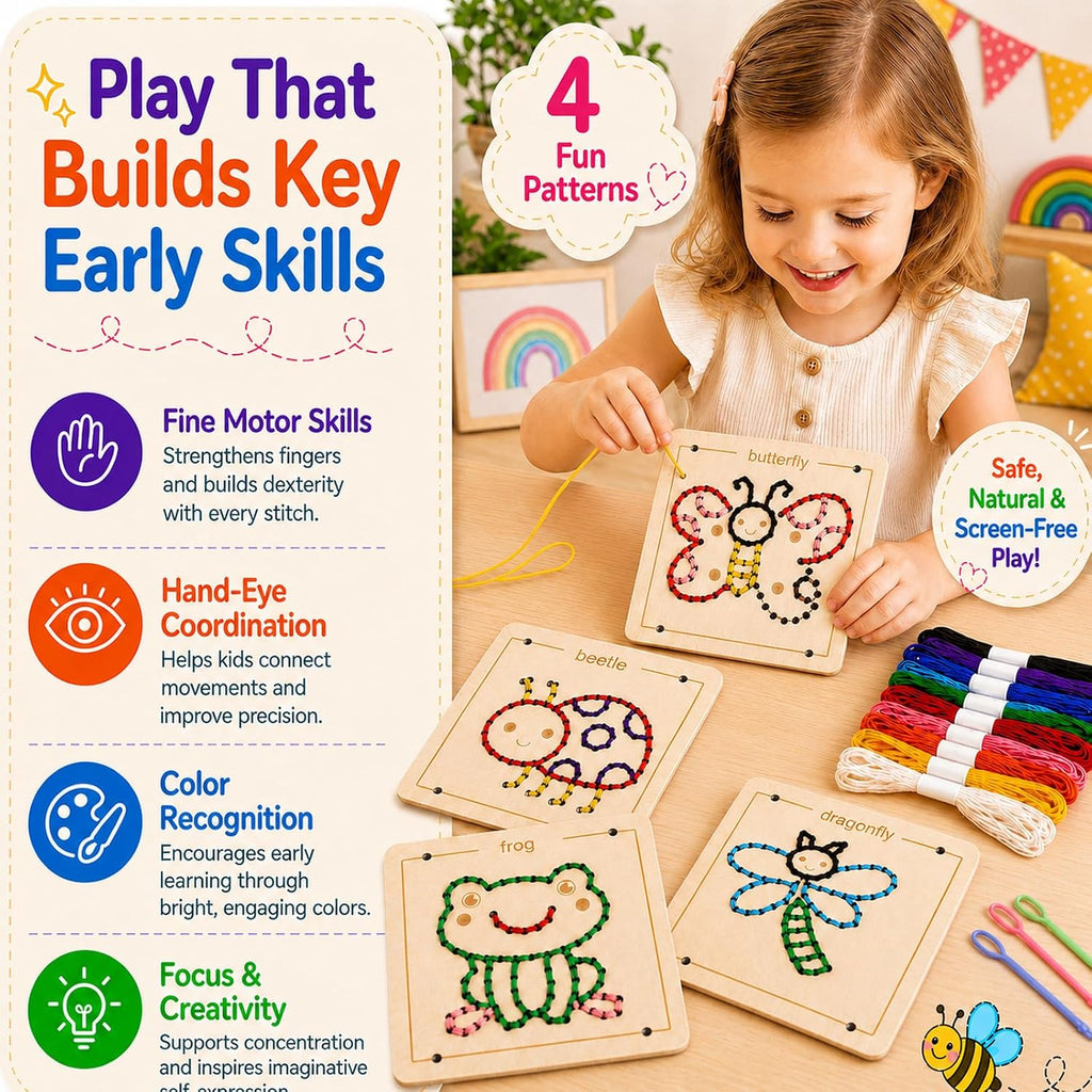 Montessori Wooden Lacing Toys for Toddlers and Kids Ages 2-4 5-7, Sewing Kit Fine Motor Skill Busy Board, Education