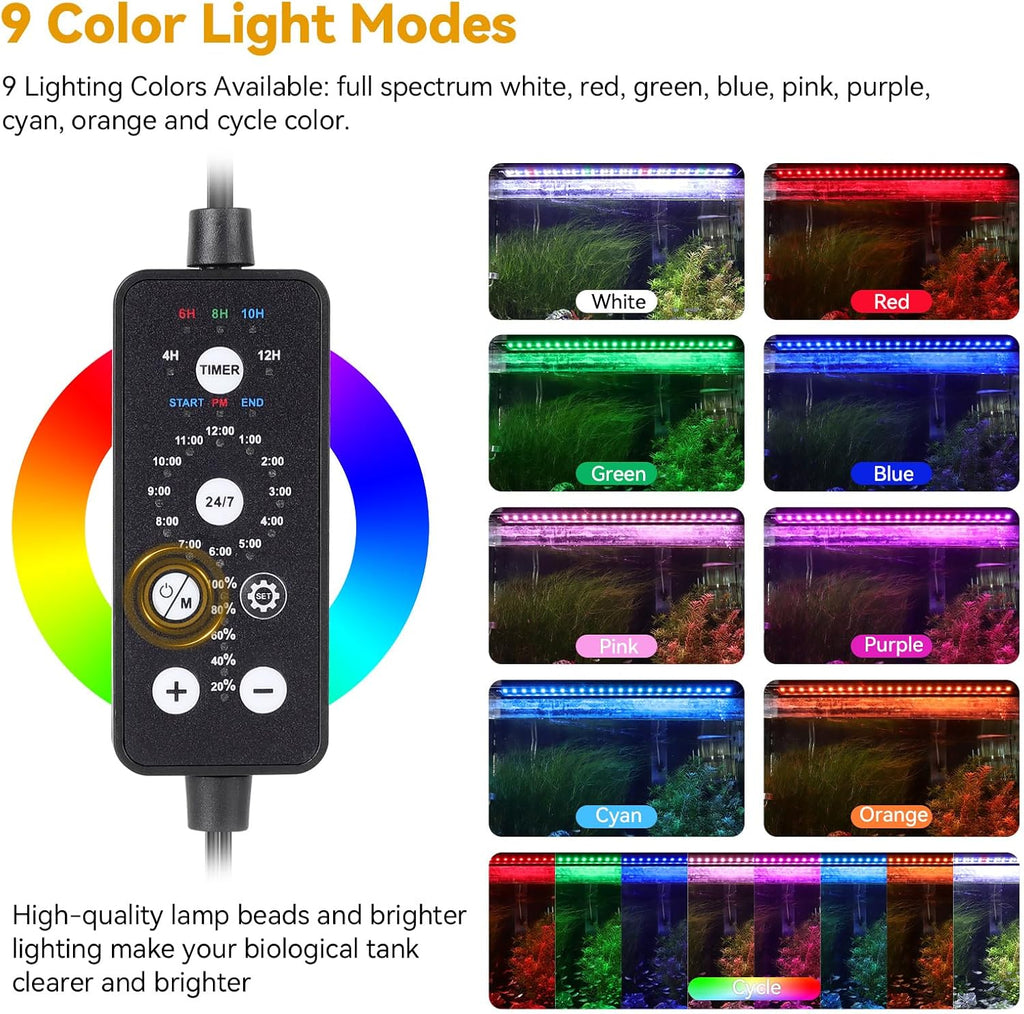 48W LED Aquarium Light, 48-54 Inch Fish Tank Light with Timer Auto On/Off, Sunrise Sunset Mode, Adjustable Brightness