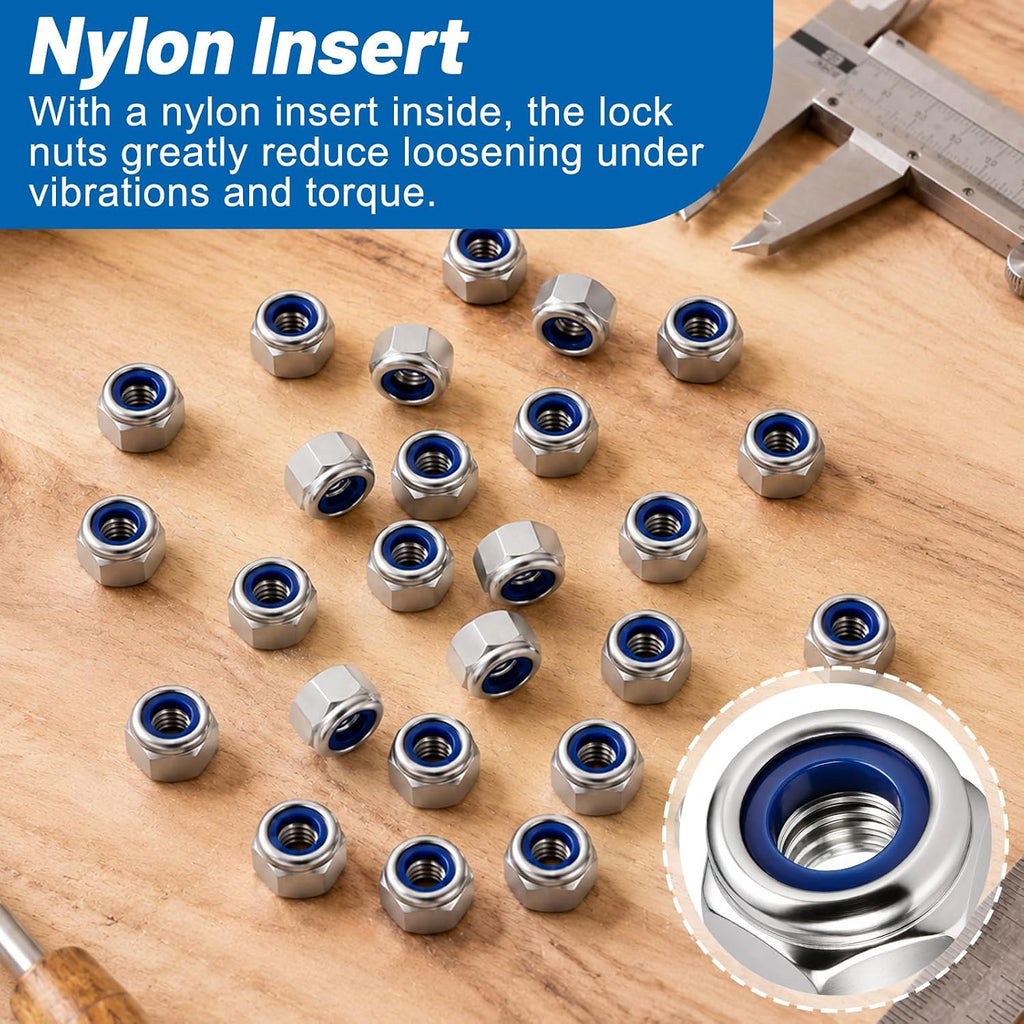 M3-0.5 Lock Nut 330Pcs Stainless Steel Nylock Locking Nuts with Washer