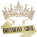 Birthday Crown and Sash Set for Women and Girls - Gold Tiara, Princess Decorations, Birthday Gifts