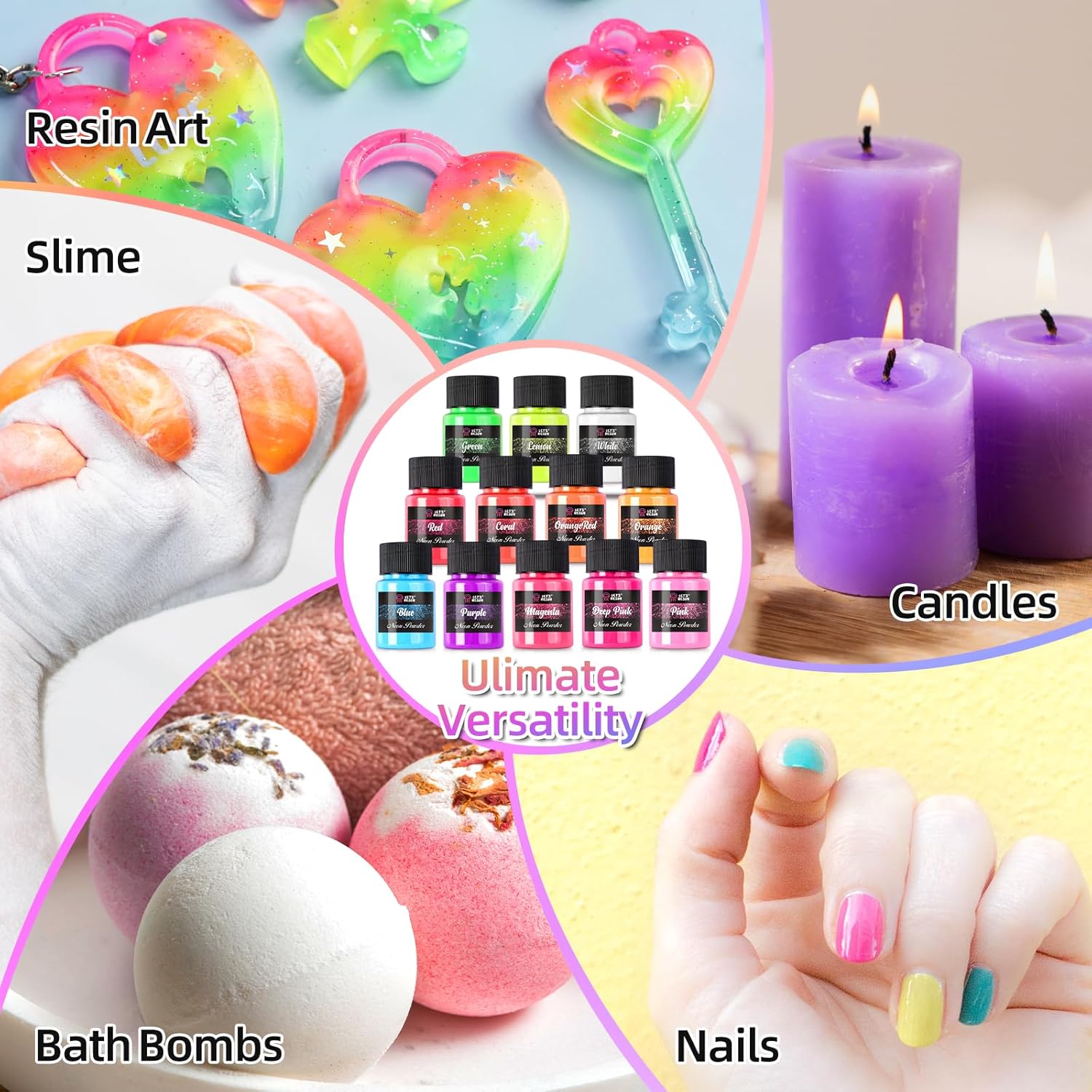 Neon Pigment Powder,12Colors Fluorescent Powder | 10g/Bottle of Mica Powder for Epoxy Resin,Nail,Tumblers,Soap