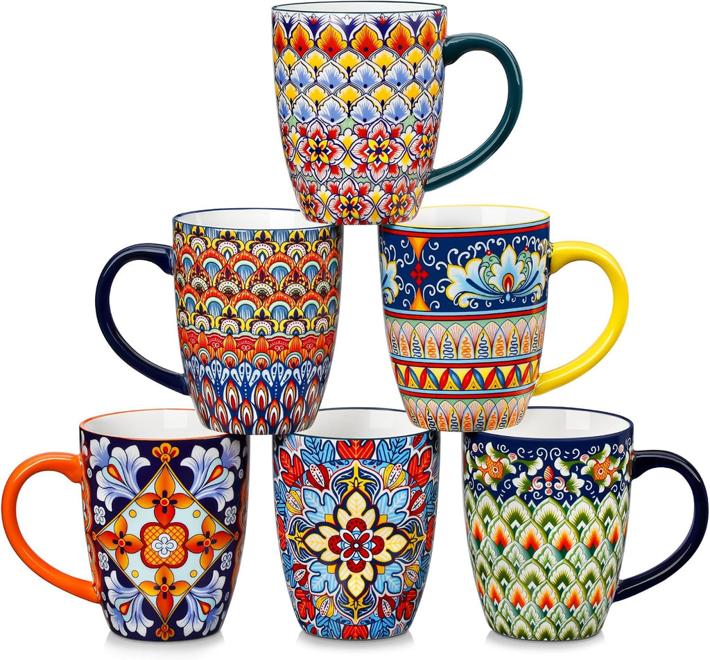 SIMI 16 oz Large Coffee Mugs Set of 6, Ceramic Cups with Handle