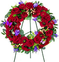 Cemetery Wreath for Grave, Red Roses Memorial Wreath with 30 Inch Easeal Stand, Fade-Resistant