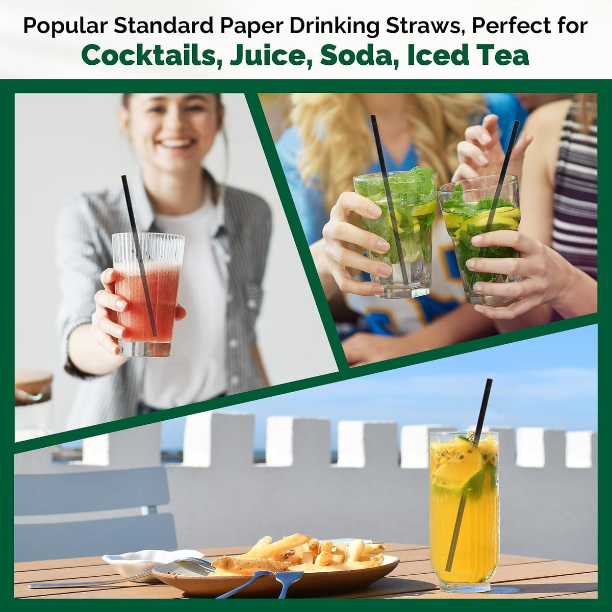 Black Paper Straws 1000 Count, Compostable Cocktail Straws 7.75" Disposable