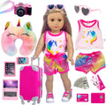 23 Pcs American 18 inch Doll Clothes and Accessories - Suitcase Luggage , Pillow, Sunglasses, Camera, Passport