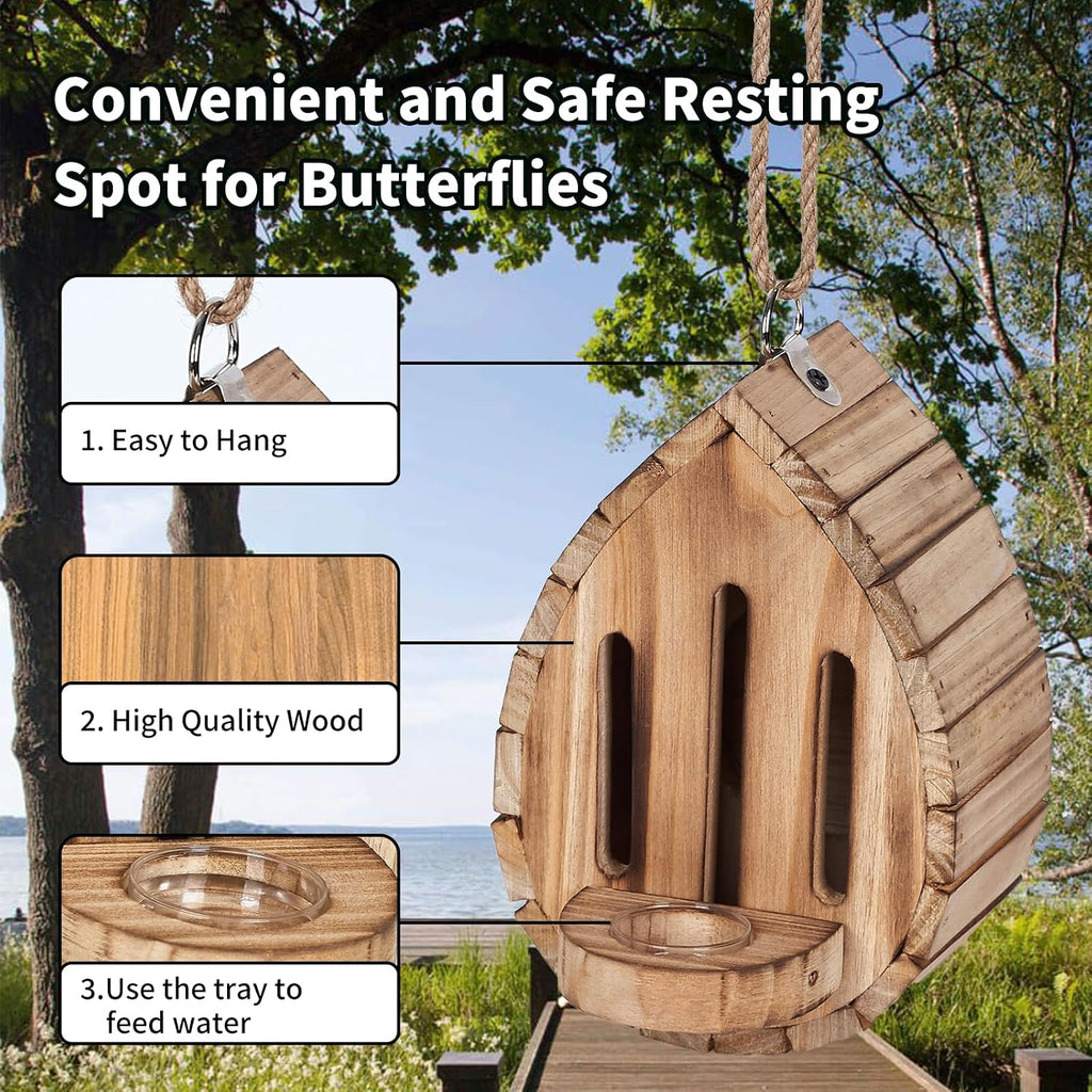 Butterfly House Butterfly Habitat Garden - Wooden Butterfies Houses with Feeder Hanging Garden Decoration Natural