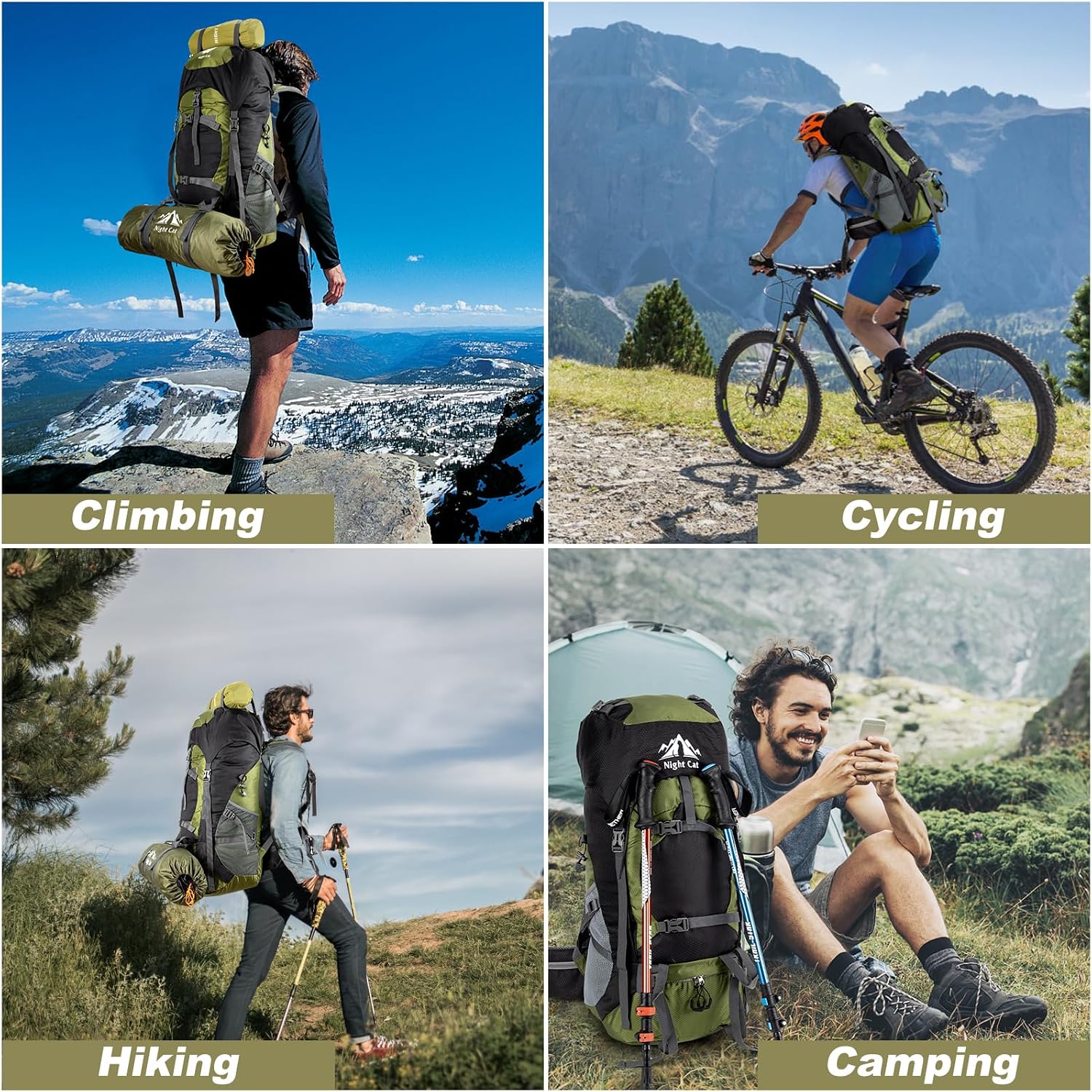 Hiking Backpacks 70L Camping Backpacking Packs for Men Women Lightweight Outdoor for Mountaineering Traveling, No