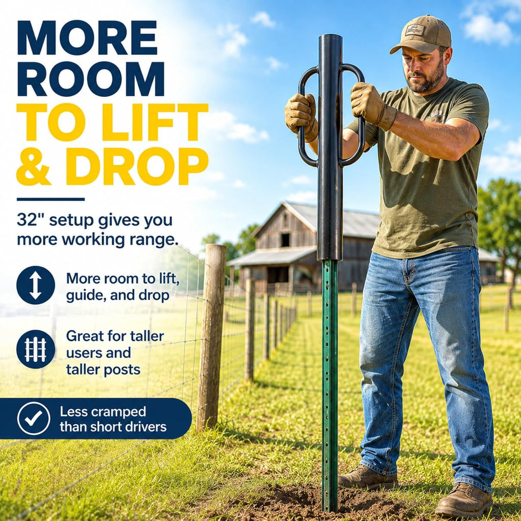 Fence Post Driver, 19 lb T-Post Pounder, Detachable 32 in, Dual Handles