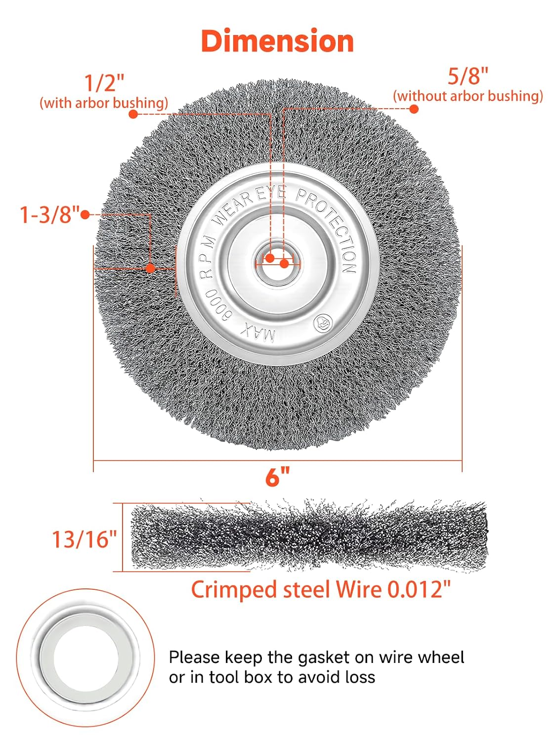 6in Wire Wheel Brush for Bench Grinder, Coarse Crimped Steel-2pcs