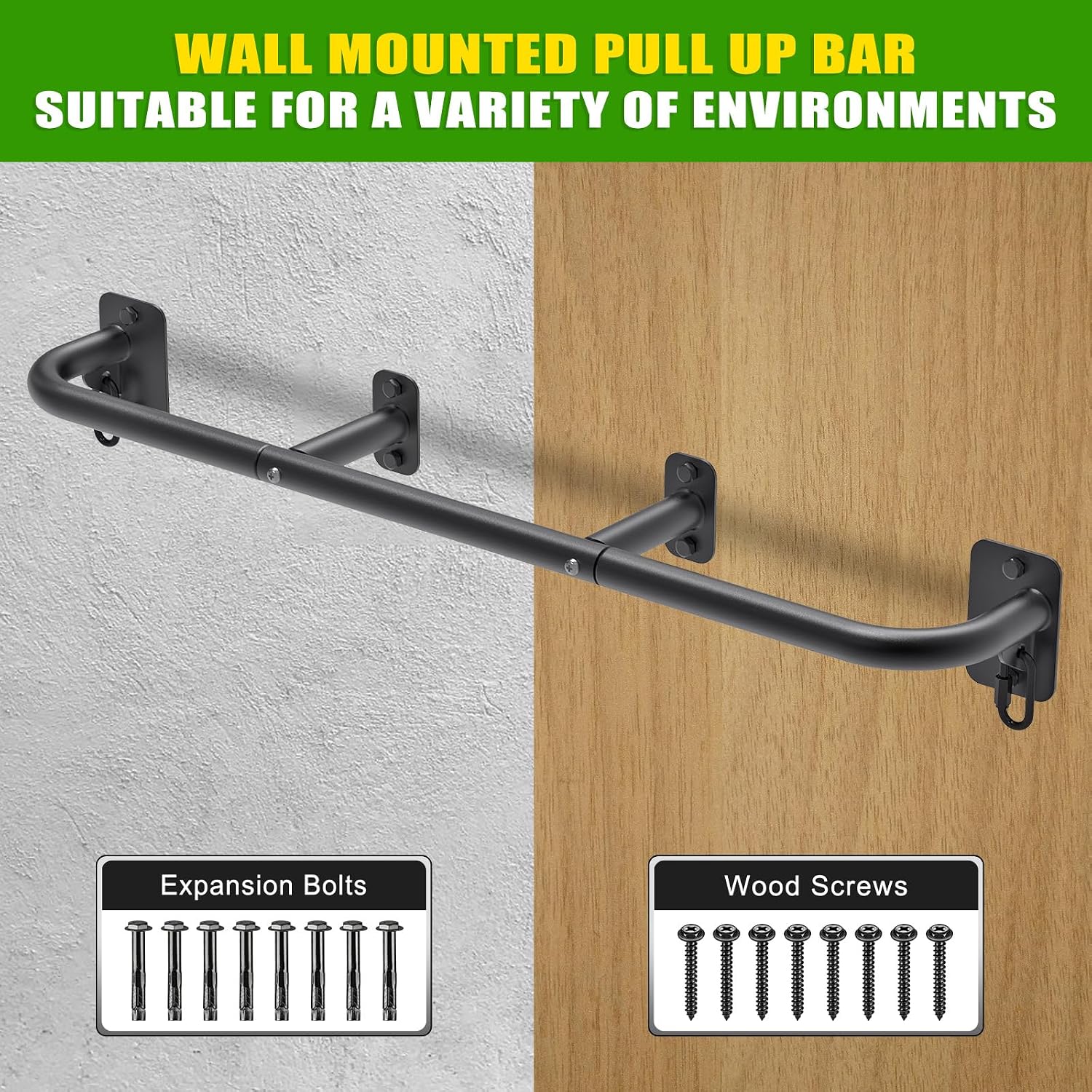 32"/36" Wall Mount Pull Up Bar Joist Mount Chin Up Bar for Doorway | Heavy Duty Steel Construction Support 450 lb