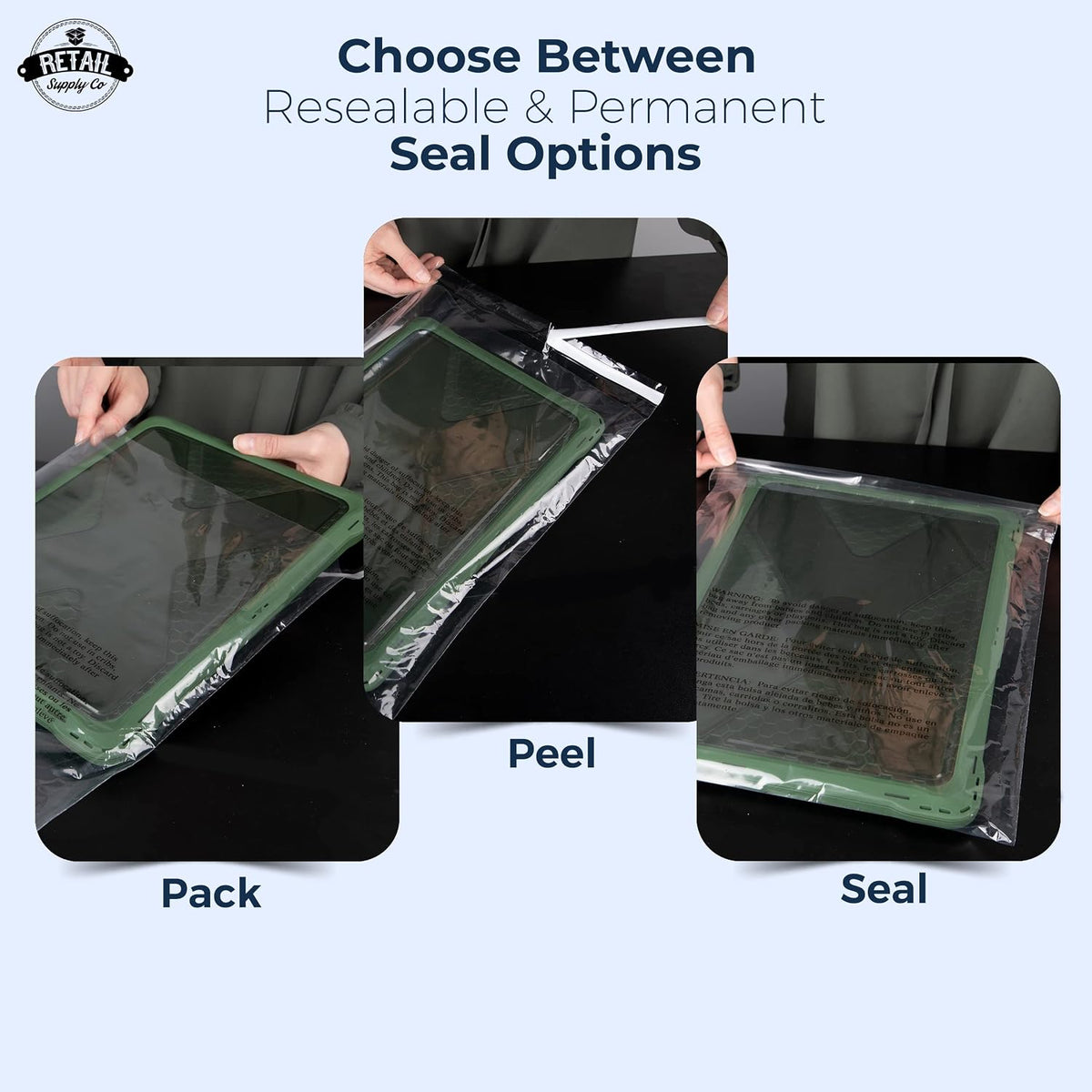 Poly Bags Suffocation Warning 300 Combo Pack 9x12 11x14 14x20 Strong Seal