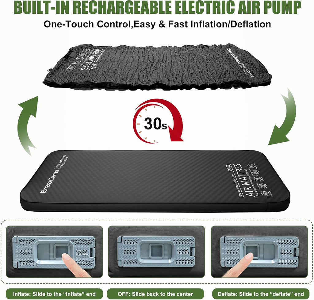Self Inflating Sleeping Pad with Electric Pump, 4" Thick Memory Foam Sleeping Pad for Camping, 9.5 R-Value Insulated