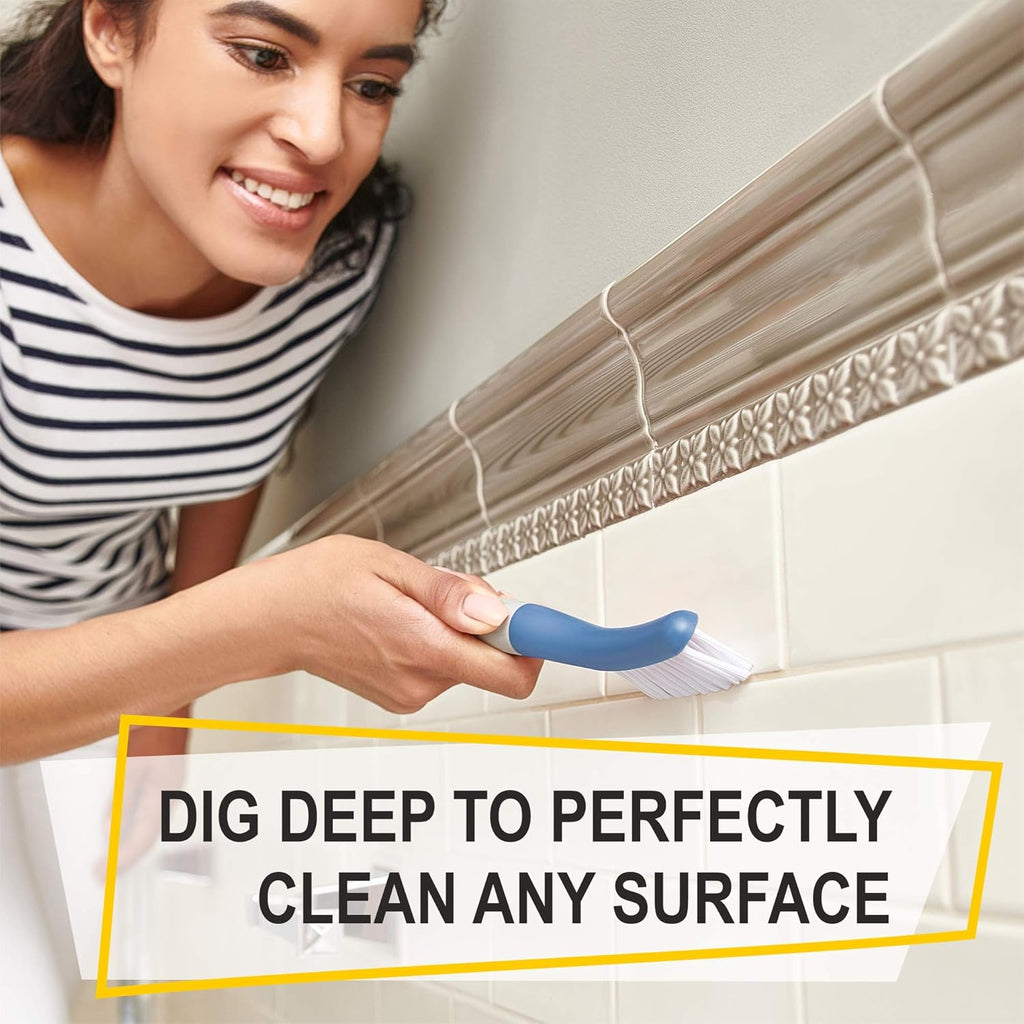 Scrub Brush Set of 3pcs - Cleaning Shower Scrubber with Ergonomic Handle and Durable Bristles - Grout Cleaner Brush