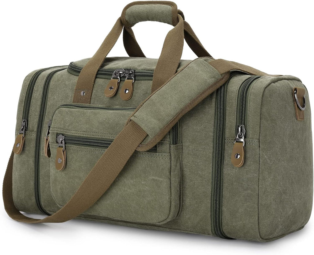 Canvas Duffle Bag for Travel 60L Duffel Overnight Weekender Bag (Army Green)
