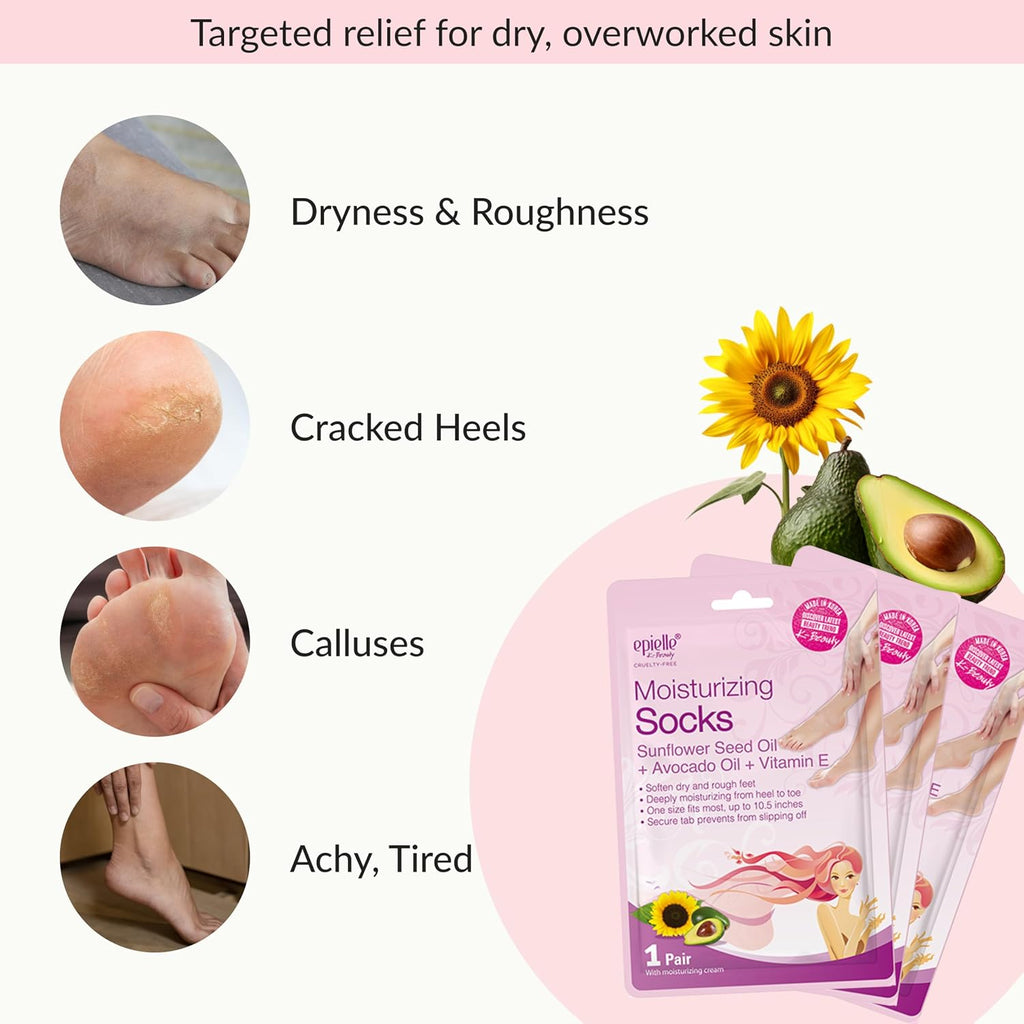Moisturizing Foot Mask 6 Pairs, Soften with Sunflower Seed Oil & Vitamin E, Deep Moisturizing Socks for Dry, Cracked