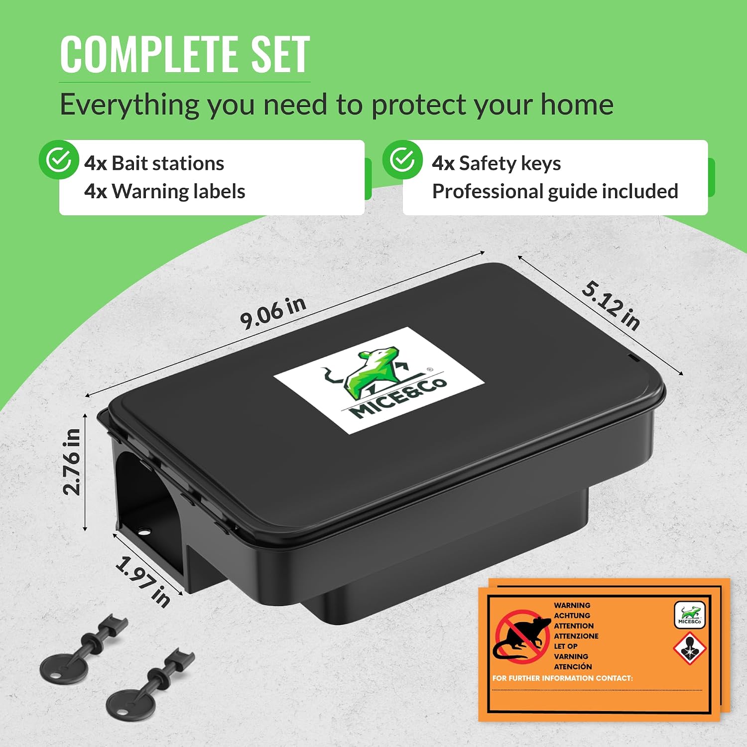 Rat Bait Stations 4 Pack, Lockable Rodent Traps, Indoor & Outdoor | 2.3 in Entry Hole, Fits Mice and Rats, Lockable