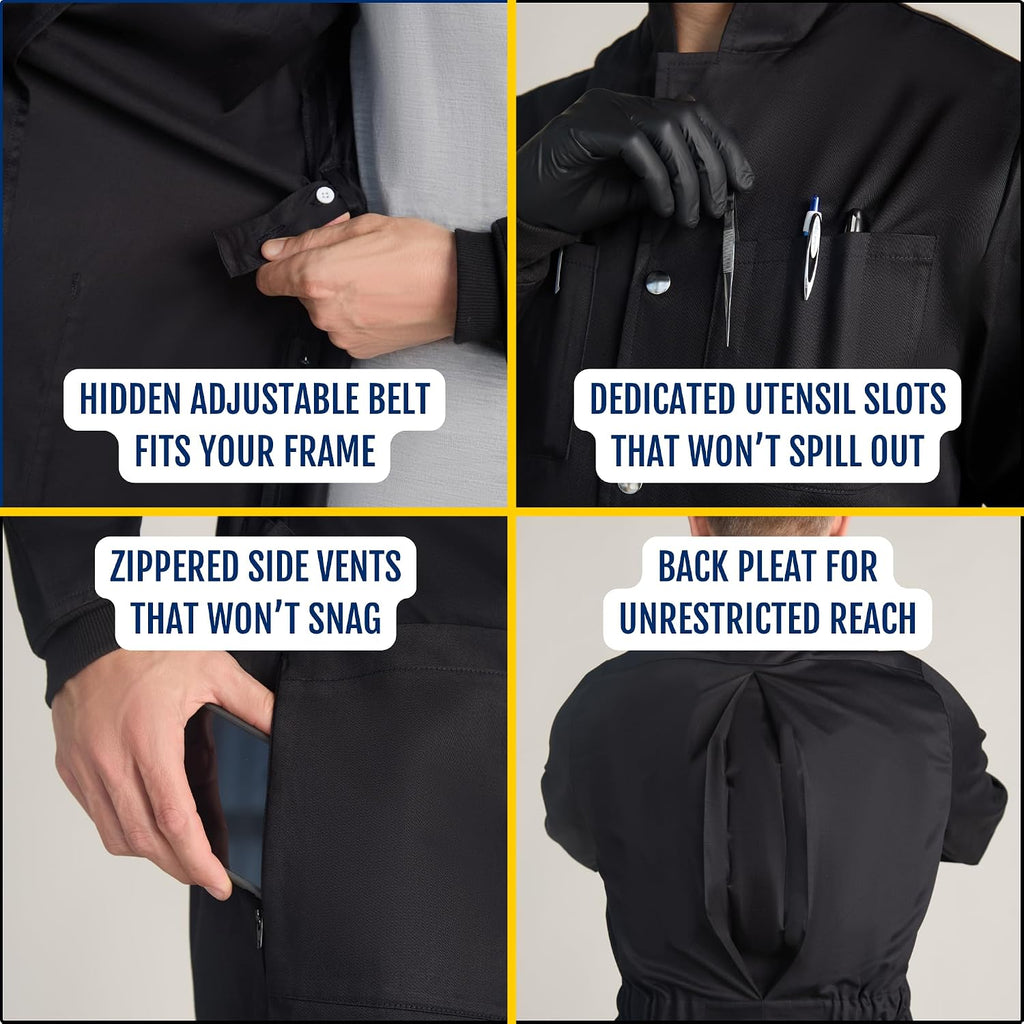The Lab Coat Project: 100% Cotton Chemistry Men's 6-Pocket Long Cuffs Snaps