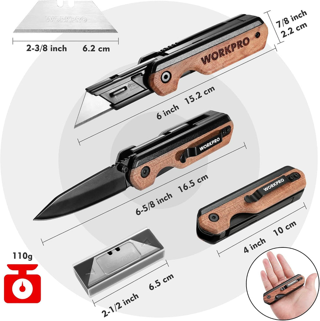2-in-1 Folding Knife/Utility Knife, Wood Handle