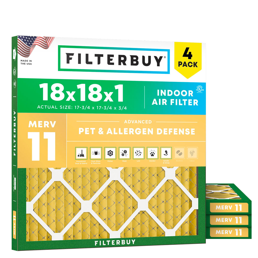 18x18x1 Air Filter MERV 11 Pet & Allergy Defense (4-Pack)