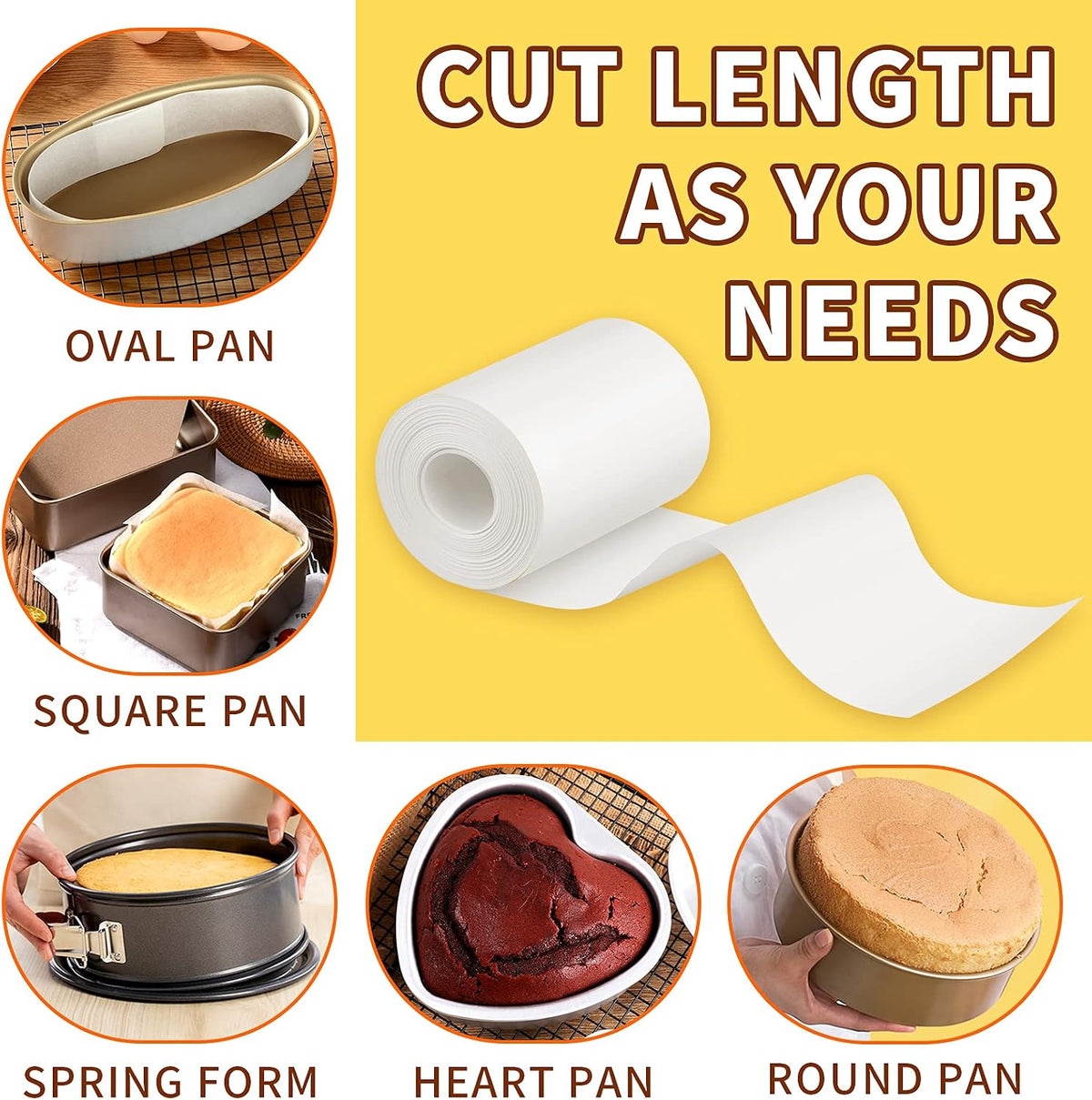 Baking Parchment Paper Side Liners - Baking Strips Roll for Round Cake Pans, Cheesecake Springform Pan, Non Stick Pan