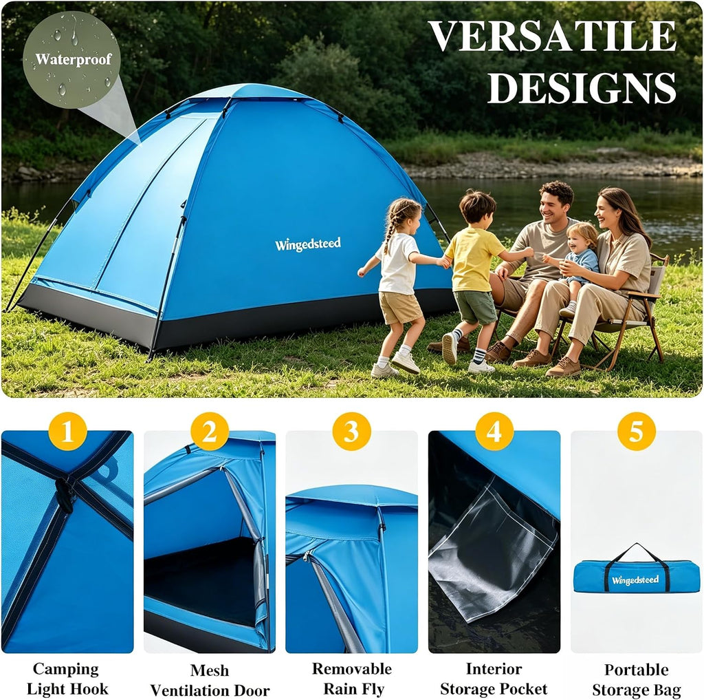 1-2 Person Camping Tent, Easy Manual Setup Dome Tent, Waterproof Windproof Lightweight Backpacking Tent with