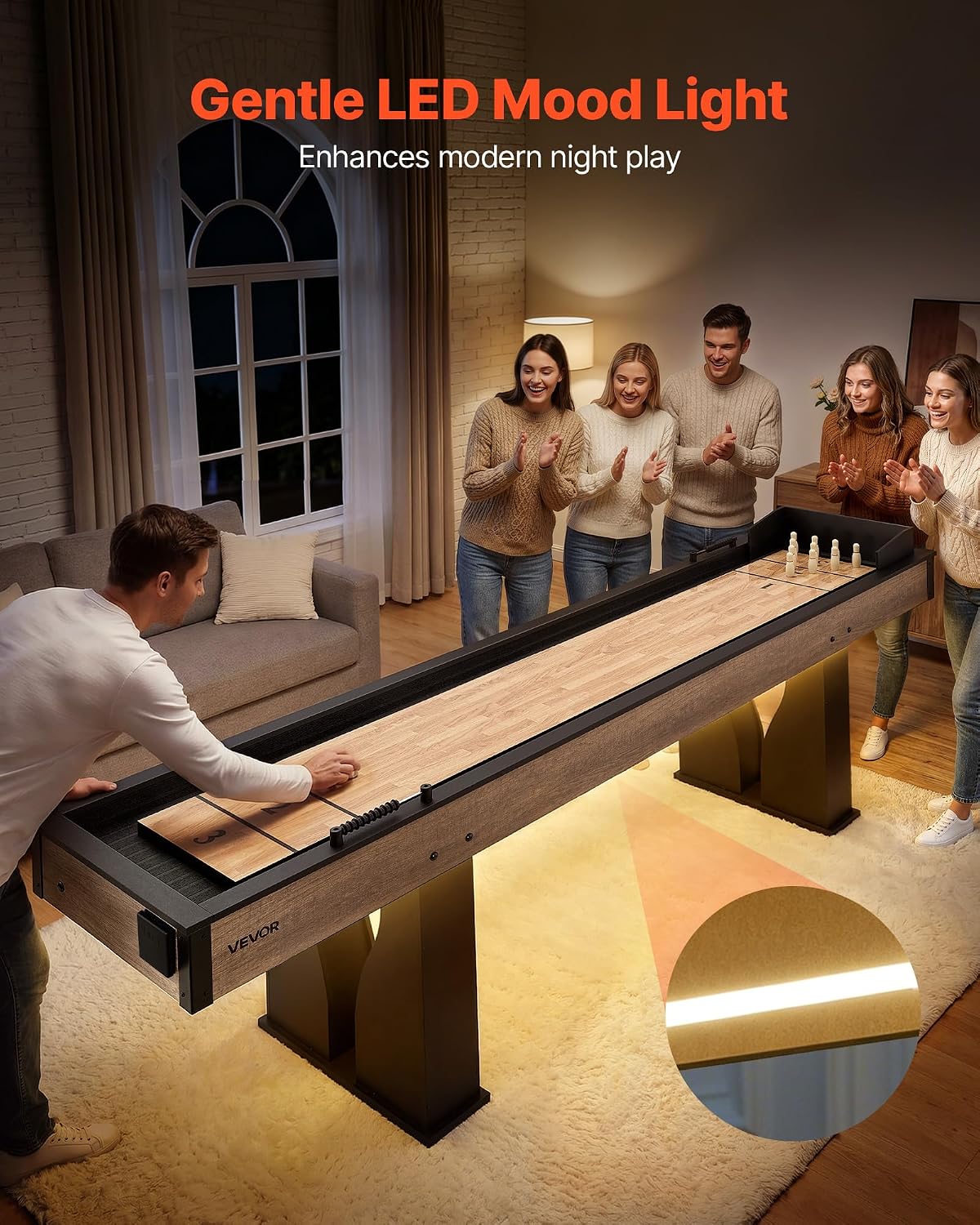7ft 9ft 12ft Shuffleboard Table for Family Game Room, Shuffle Board with Scratch-Resistant Playfield, Legs, 8 Pucks
