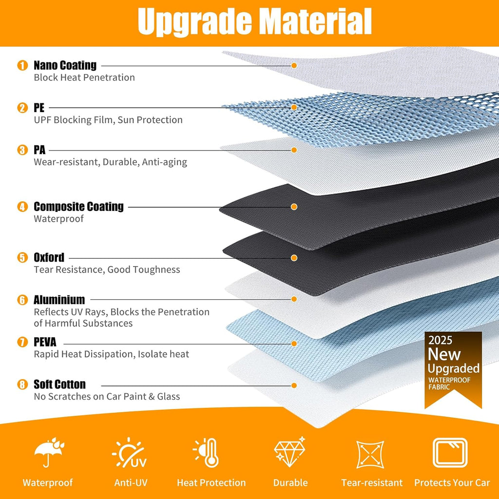 8 Layers Car Cover Waterproof All Weather,Outdoor Car Cover Rain Sun Protection for Car with Zipper Cotton, Universal