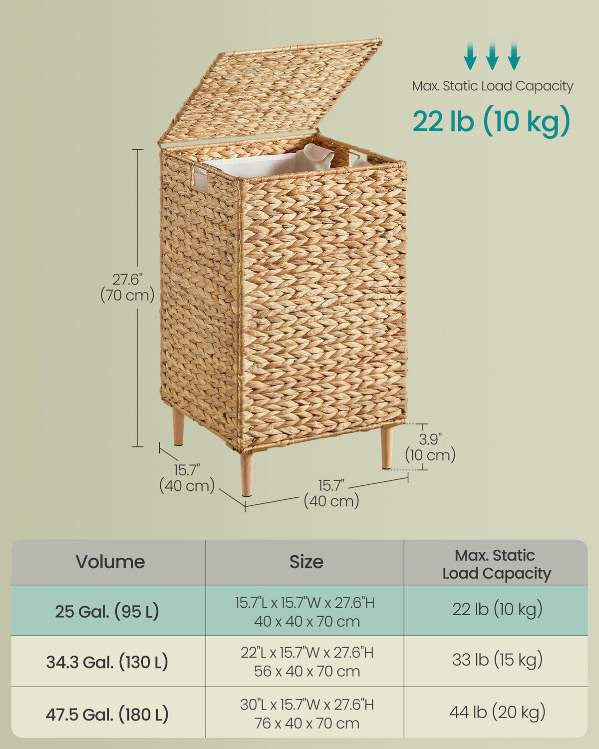 Laundry Hamper With Lid, 95 L Wicker Handwoven Water Hyacinth