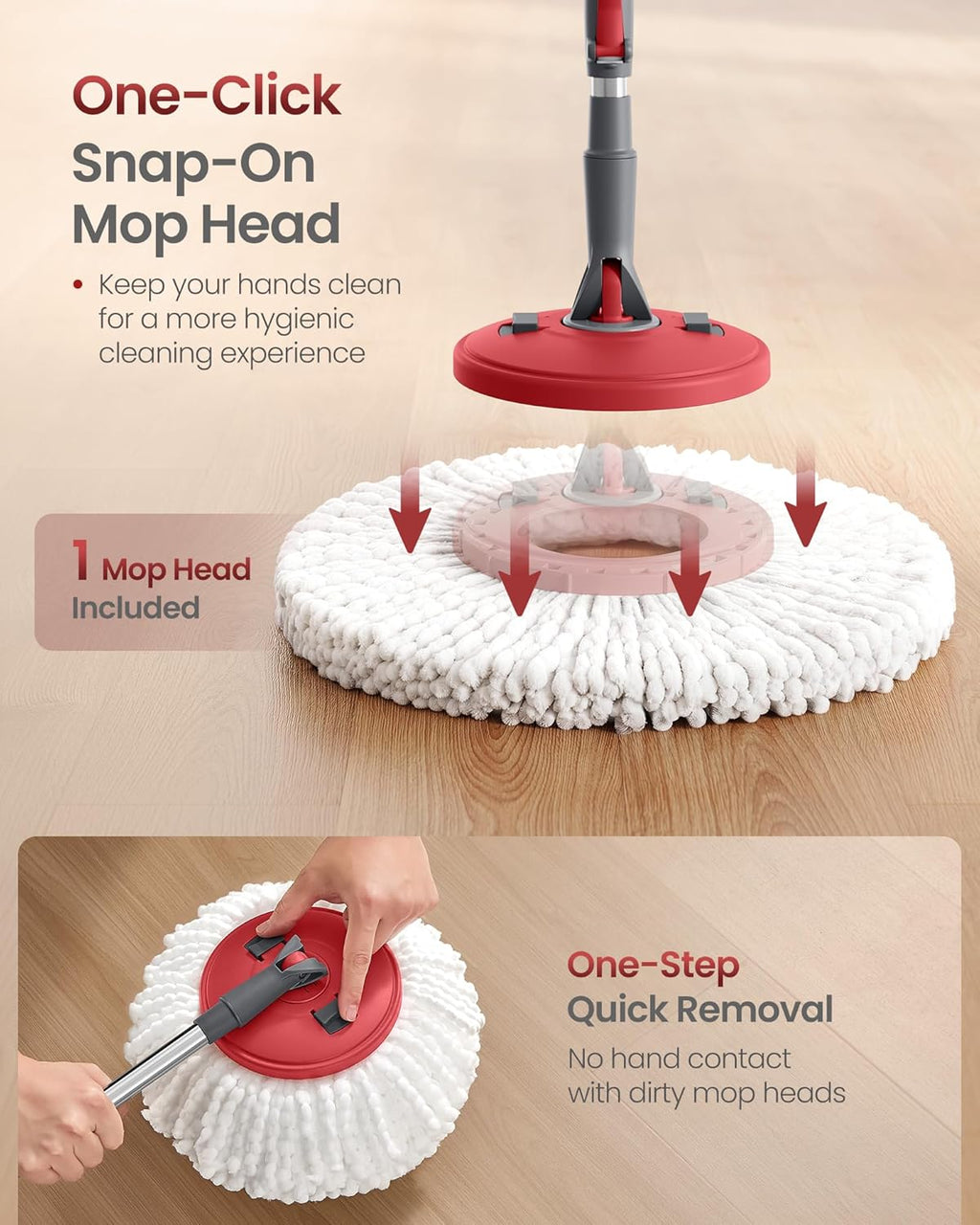 Spin Mop and Bucket Set with Pedal Wringer, Floor Cleaning Mop, Adjustable Telescopic Handle, Max. 59.1-Inch Length