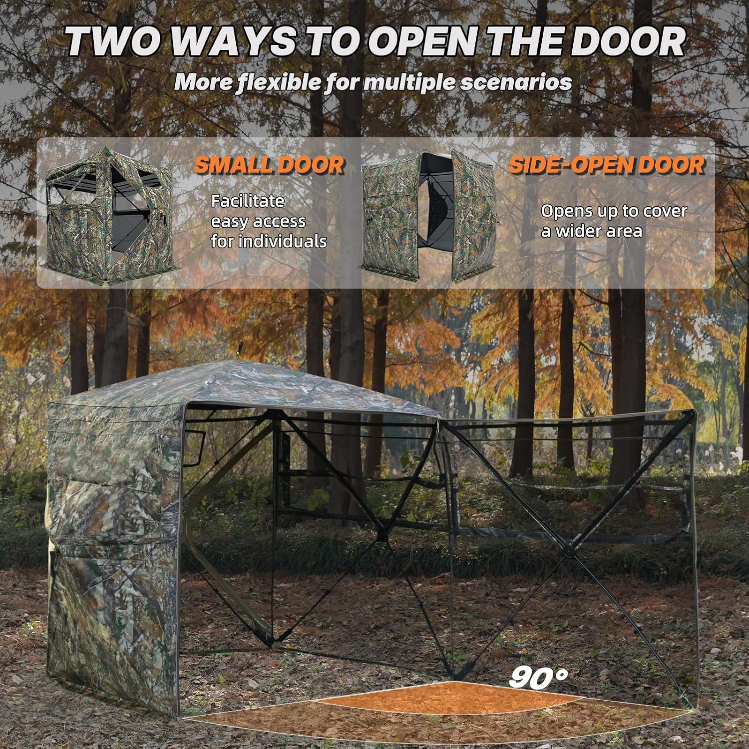 Hunting Blind 360 Degree See Through, 2/3/4 Person Pop Up Ground Blind for Deer and Turkey, Portable Camouflage Tent