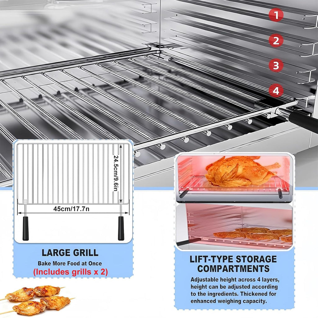 2000W Salamander Broiler Countertop Grill, Electric Cheese Melter with 122-572°F & 4 Height, Stainless Steel Toaster