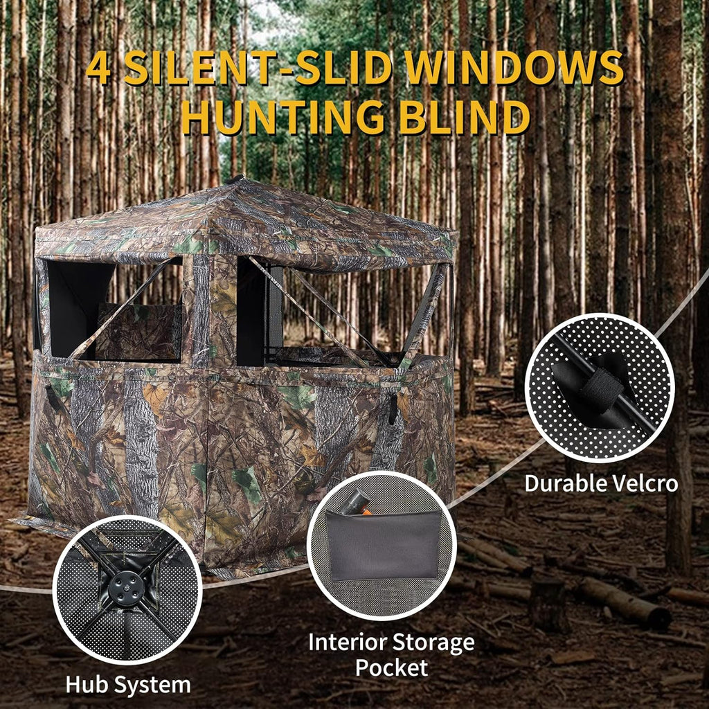 Hunting Blind 270/360 Degree See Through Ground Blind with Carrying Bag, 2/3/4 Person Pop Up Camouflage Tent Portable