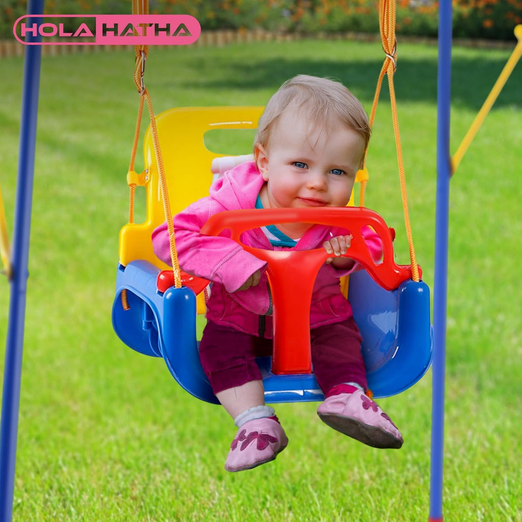 3 in 1 Toddler Swing Set, Infant Backyard Play, Includes 4 Sandbags, Adjustable Rope & Removable Baby Seat
