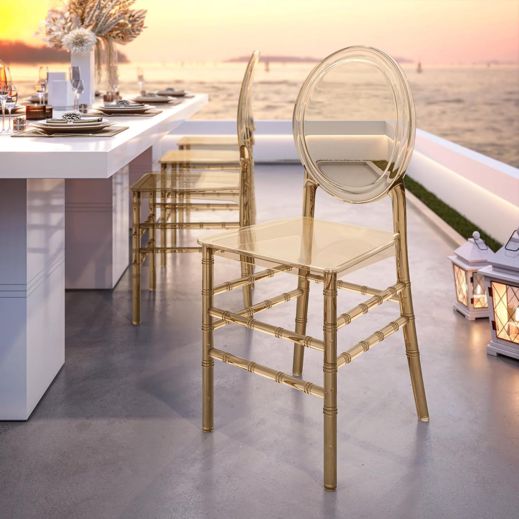 Chiavari Ghost Chairs, Stackable Acrylic,Modern,Set of 2, Amber