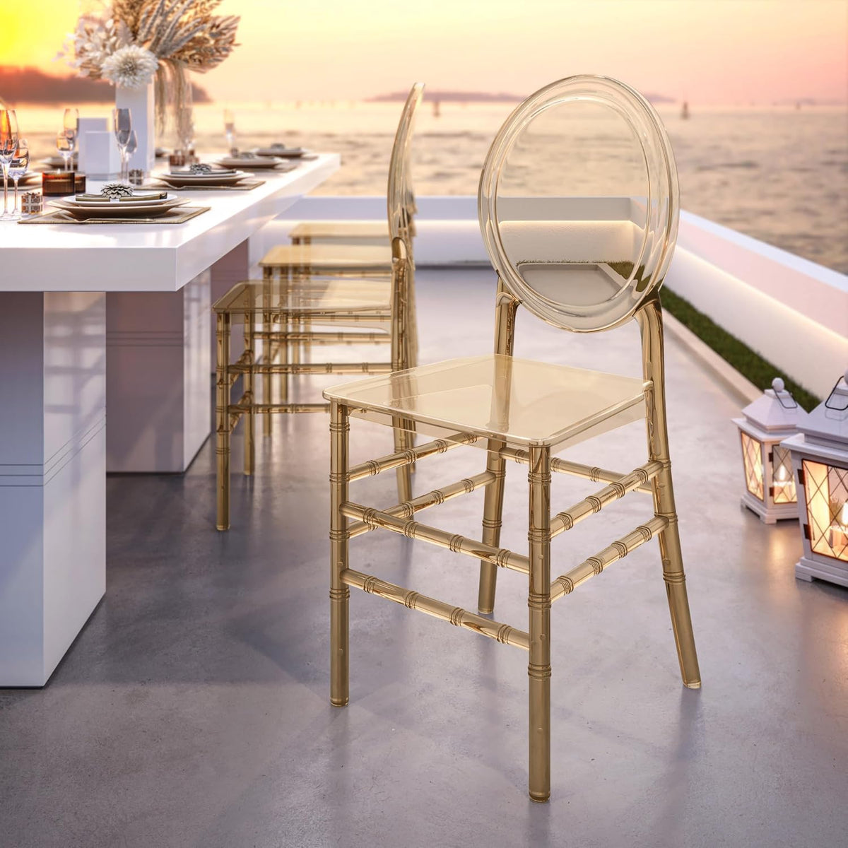 Chiavari Ghost Chairs, Stackable Acrylic,Modern,Set of 2, Amber