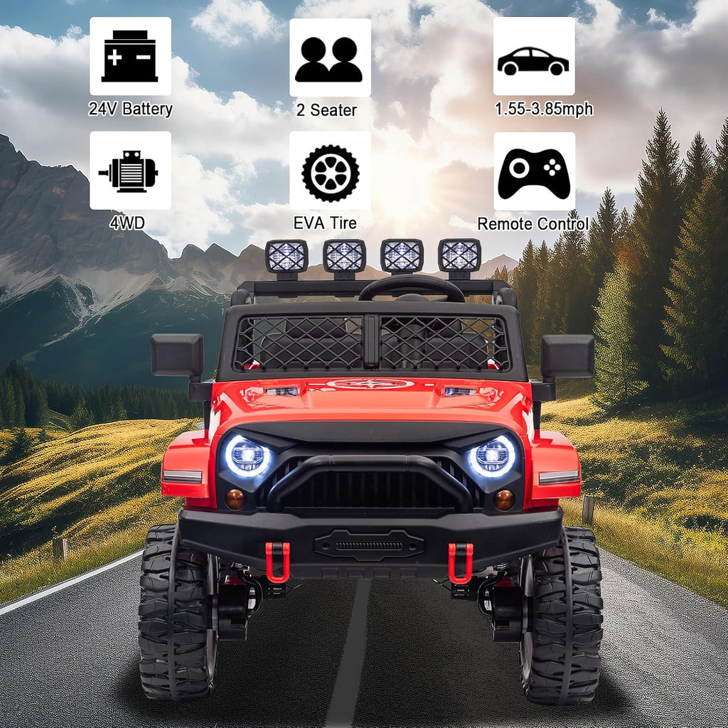 24V 2 Seater 4WD Ride On Truck, Kids Electric Car w/Remote | 24V Battery, 2 Adjustable Speeds, EVA Tire, Built-in