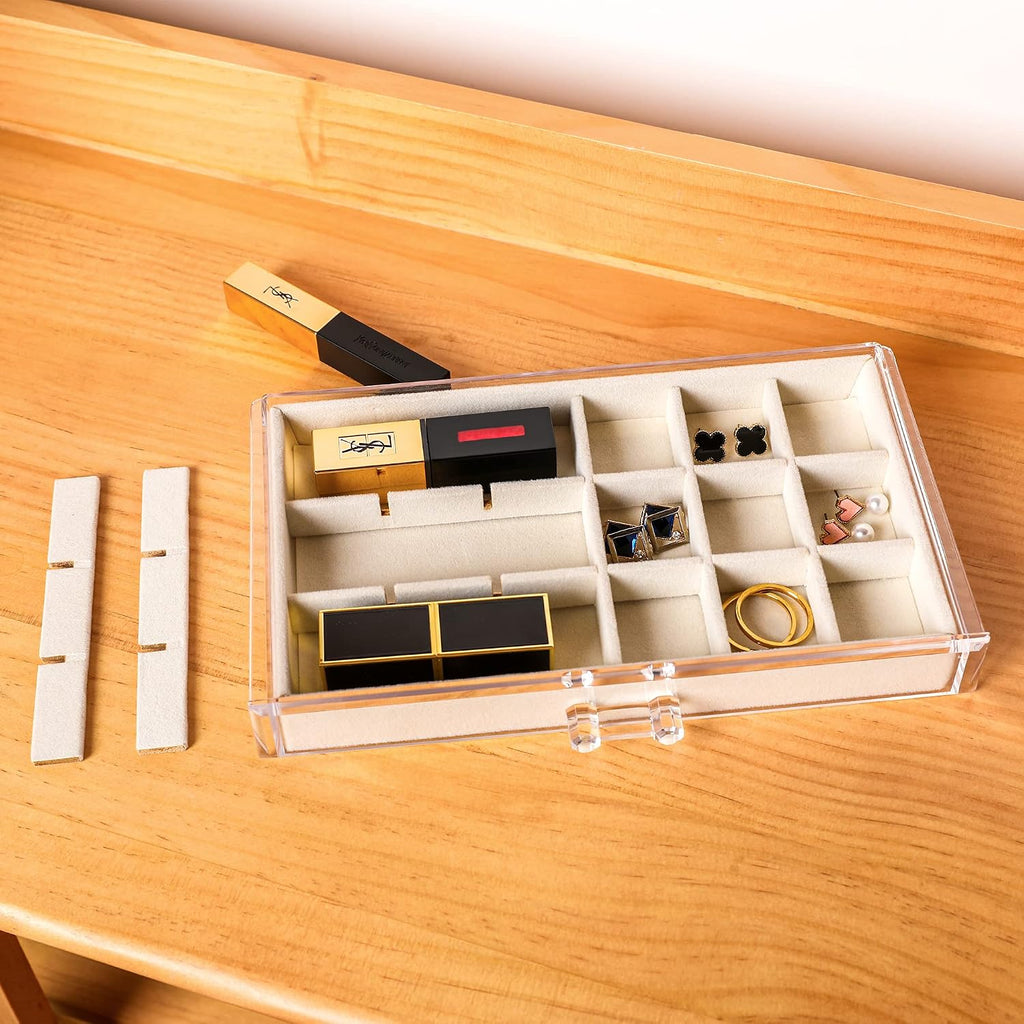 Acrylic Jewelry Box for Earring,Jewelry Organizer with 5 Drawers | 61 Jewelry Storage Grid for Rings Stud