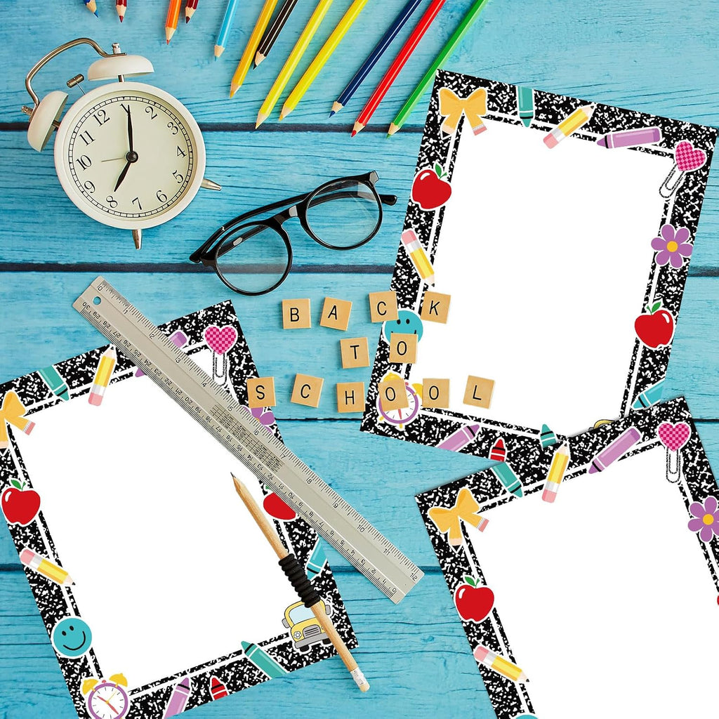60 Sheet Back to School Stationery Paper Letterhead Black Composition Book Style Writing Paper for Home School Party
