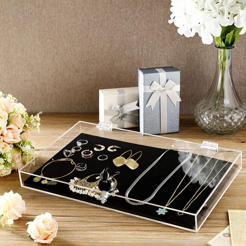 Acrylic Locking Display Case for Knife Jewelry, Clear Rectangular Display Box Security Showcase Organizer Tray with