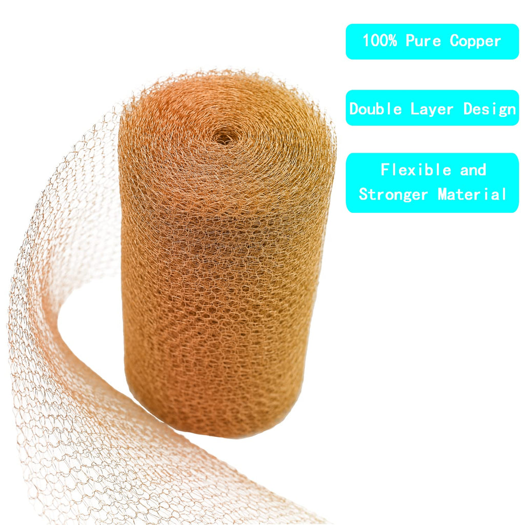 Copper Mesh - 5 Inches x 30 ft, 100% Pure Copper, Durable Fill Fabric for Hole Blocking, Flexible and Strechy