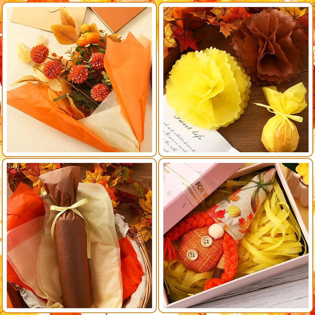 100 Sheets Fall Tissue Paper Wrapping Paper for Gift Bags 5 Colors