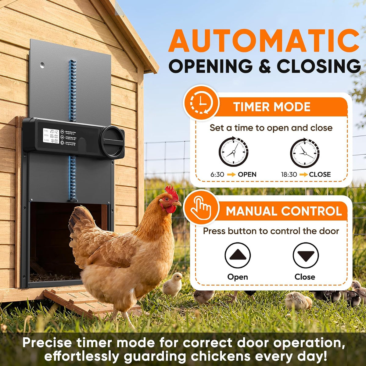 Large Size Automatic Chicken Coop Door - Reinforced Gear Drive